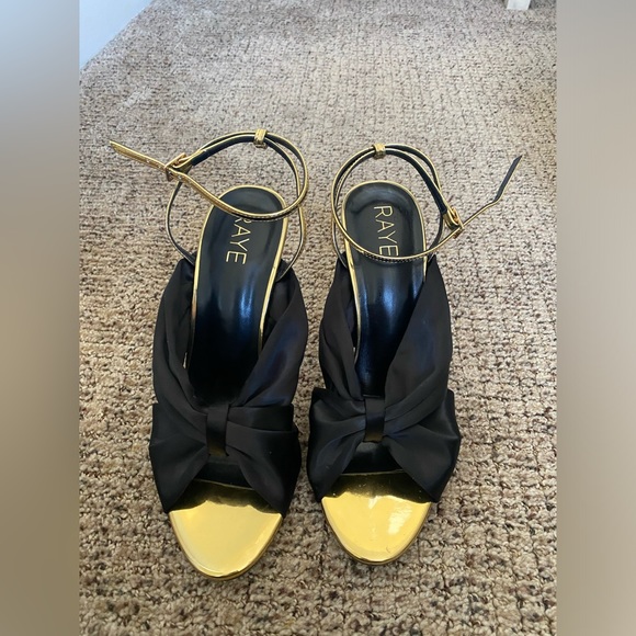 Raye Grace heels. Size 8.5. Never worn. Shiny Gold & black satin. - Picture 6 of 6